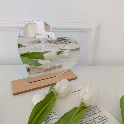 Ins Irregular Mirror Acrylic Decorative Mirror Nordic Style Makeup Mirror with Wooden Base Girls Cosmetic Supplies Home Decor