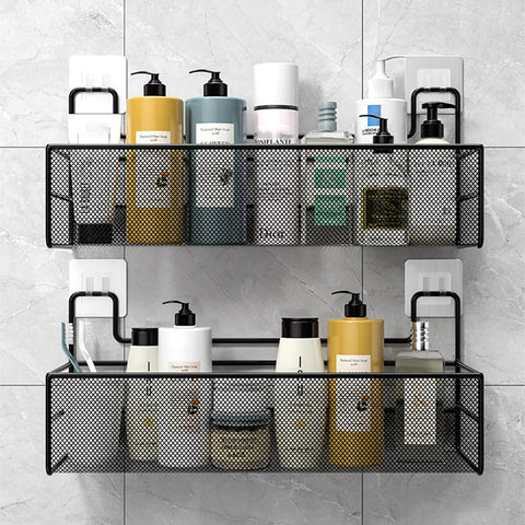 Wall-Mount Bathroom Shelf Shower Shampoo Rack Toilet Accessories Kitchen Free Punch Condiment Storage Basket Bathroom Organizer