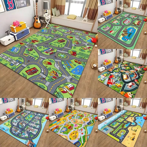 Children’s Educational City Life Playmat Rug Road Traffic System Carpet for Bedroom Playroom Fun Learning Floor Mat Safe Kids