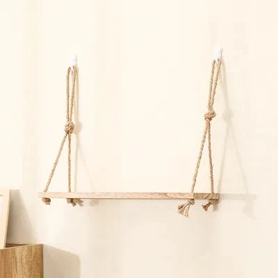 Wooden Floating Shelves for Wall Plant Flower Wood Swing Hanging Rope Storage Home Living Room Decor 1/2/3-tier