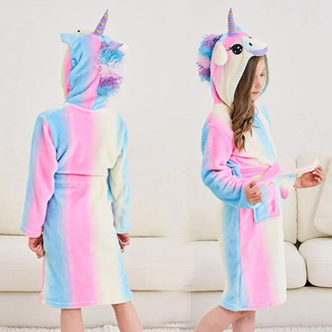 Boys Girls Hooded Bathrobe Toddler Unicorn Anime Cartoon Towel Beach Children's Sleepwear Baby Kids Bath Robes Pyjamas Nightgown