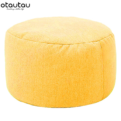 OTAUTAU Round Stool D30cm*H20cm Linen Bean Bag Ottoman with Filling Beanbag Pouf Footstool Tatami Futon Puff JD001