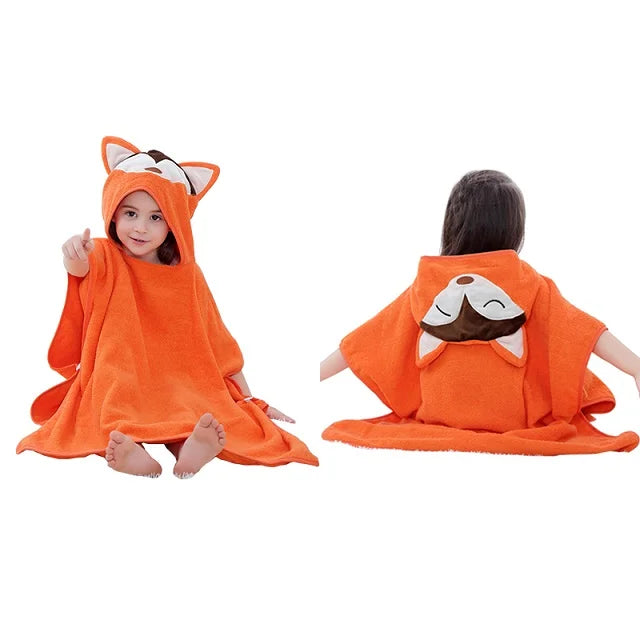 MICHLEY Cartoon Cotton Kids Beach Towels Bath Towel Poncho Hooded Bathing Bathrobe Unisex Blanket For Girls Boys Children 2-6T