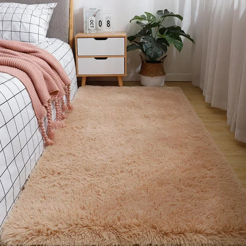 Solid Color Silk Wool Bedside Blanket for Girls Ins Bedroom Plush Carpet Silicone Non Slip Bottom Living Room Carpet  Cute Rug