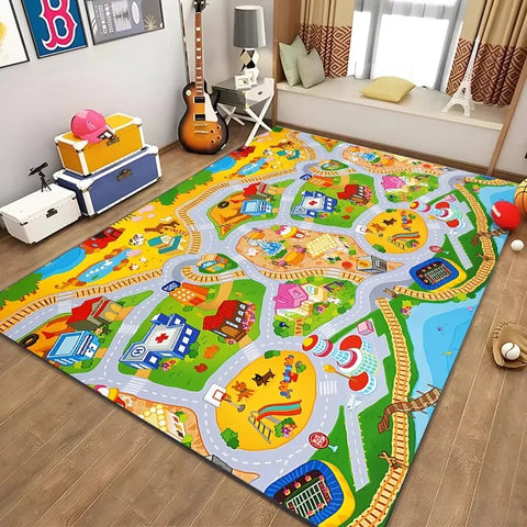 Children’s Educational City Life Playmat Rug Road Traffic System Carpet for Bedroom Playroom Fun Learning Floor Mat Safe Kids
