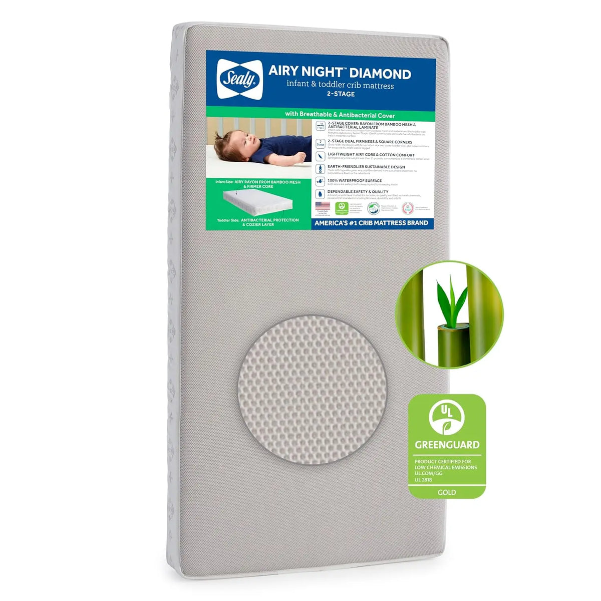 Airy Night Breathable Hypoallergenic 2-Stage Dual Firm Crib Mattress, 2-Sided Mesh and Antibacterial Baby Crib Mattre