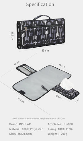 INSULAR Baby Diaper Changing Pad Infant Nappy Cushion Mattress Mat Travel Foldable Washable Waterproof Reusable Outdoor 3 Layers