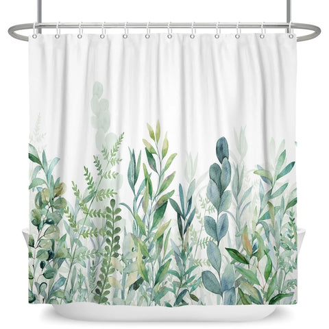 Green Plant Leaf Vines Flowers Shower Curtain Print Modern Nordic Minimalist Polyster Home Decor Bathroom Curtain with Hooks