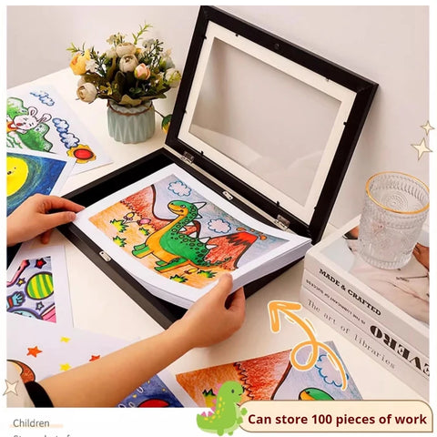 2pcs Children Drawing Frame Magnetic Front Open Wooden KIDS Art Frame Poster Photo Paintings Pictures Display Wall Picture Frame