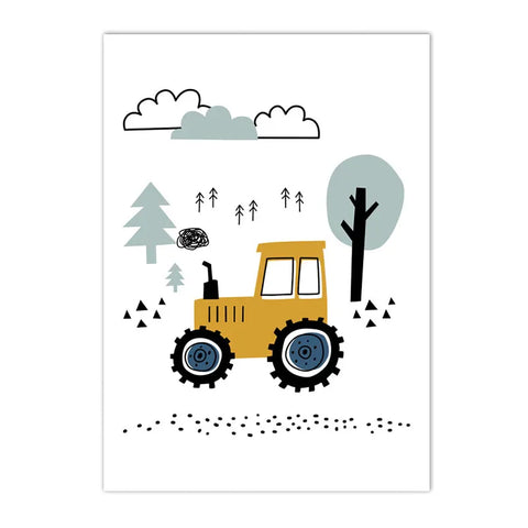 Cartoon Crane Excavator Tractor Truck Wall Art Canvas Painting Nursery Print Child Poster Nordic Wall Pictures Boys Room Decor