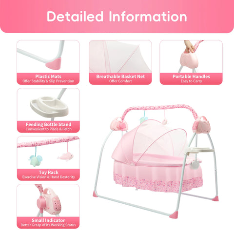 Electric Baby Cradle Swing, Foldable Bluetooth Baby Crib Cradle with Remote Control & Music, Auto-Swing Cradle Crib