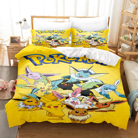 Pokémon Bedding Set  3D Children'S Bedding Set 3-Piece 1 Quilt Duvet Cover King Size Twin Covers Children Printed 100% Polyester