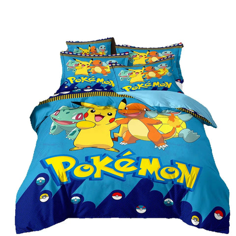 3D Printed Pikachu Bedding Set,Pokemon Duvet Cover,Anime Quilt Duvet Pillowcase for Children Girls Boys Teenagers Adults