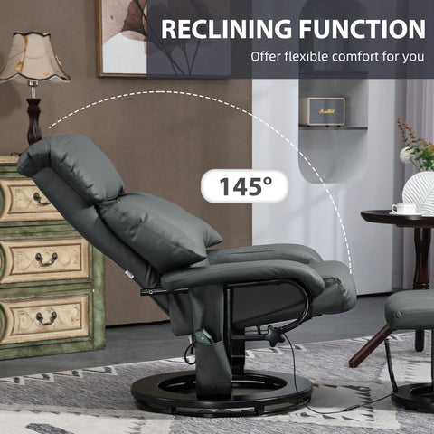 Recliner Chair with Ottoman, Swivel Wood Base, Remote and Side Pocket, Grey