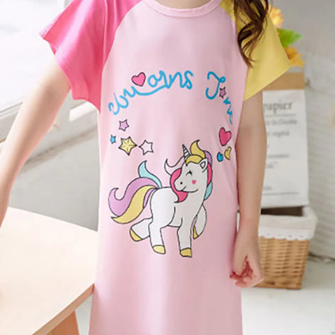 Cute Kids Pajamas Sleep Dresses for Children Girls Short Sleeve Cartoon Nightgowns Stylish and Friendly Sleepwear for Summer