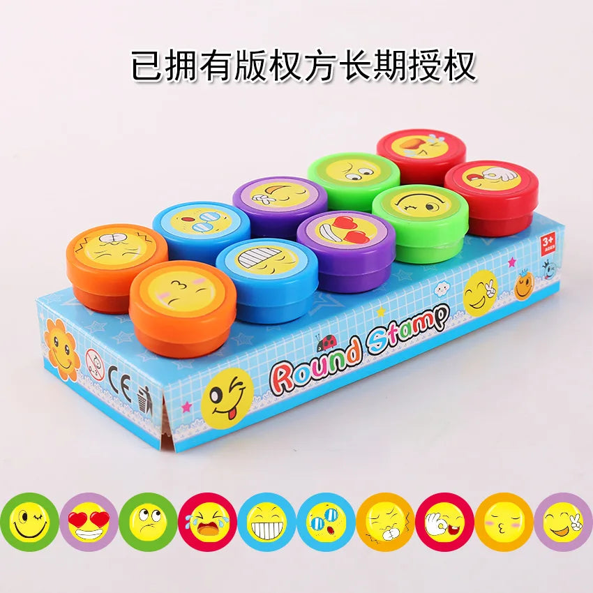 10pcs Assorted Stamps for Kids Self-ink Stamps Children Toy Stamps Smiley Face Seal Scrapbooking DIY Painting Photo Album Decor