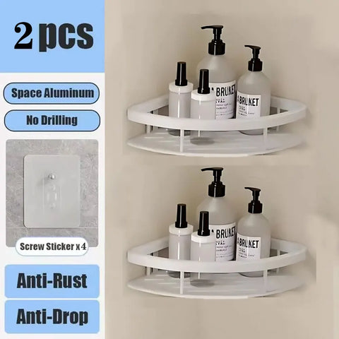 Bathroom Shelf No Drill Wall Mounted Shampoo Bottle Shower Corner Rack Toilet Storage Rack Aluminum Bathroom Kitchen Accessories