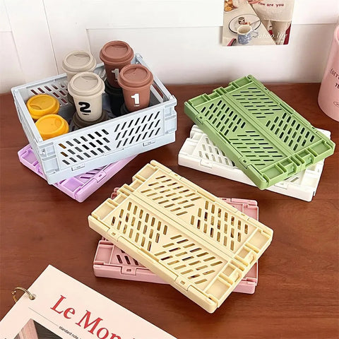 6 Color Organizing Storage Baskets Case Folding Student Desktop Basket Tape Stationery Plastic Foldable Container Storage Box