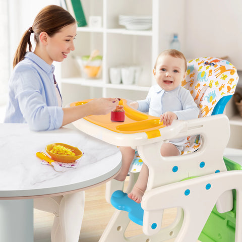 SEJOY 2-in-1 Baby High Chair Foldable with Table Footrest, Detachable Double Tray, Easy to Clean Feeding Detachable Highchair