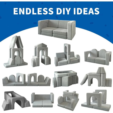 Modular Kids Play Couch for Playroom Bedroom, 10 in 1 Multifunctional Kids Sofa for Playing, Creativing, Sleeping,Indoor Toddler