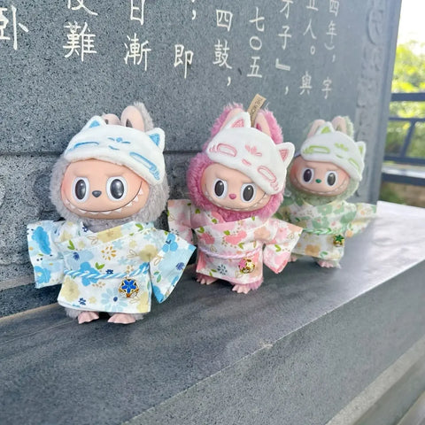 For 15/17cm Labubu Doll Summer Fresh Style Japan Kimono Set Gentle Light Color Clothes Doll Accessories