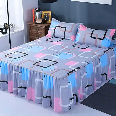 3pcs Bedding Bed Skirt With 2pcs Pillowcases Wedding Bedspread Bed Sheet Mattress Cover Full Twin Queen King Size Bedsheets