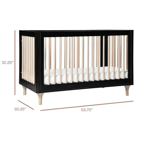 Babyletto Lolly 3-in-1 Convertible Crib with Toddler Bed Conversion Kit in Black and Washed Natural, Greenguard Gold Certified