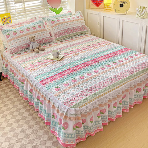 Bonenjoy Bed Skirt Cartoon Style Bed Cover Ruffled Bedsheet falda de cama Quilted Mattress Covers Lace Bedspread (No Pillowcase)