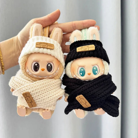 For 15-17 cm v1v2 Labubu Clothes outfit Labubu Sitting Party Bear Label Scarf Hat Bag Dolls Accessories Cute Decoration