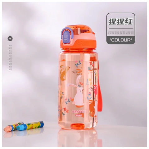 400-650ML Kids Cartoon Water Bottles Leakproof Water Sippy Cup with Straw and Strap Portable Drinking Bottle for Childre