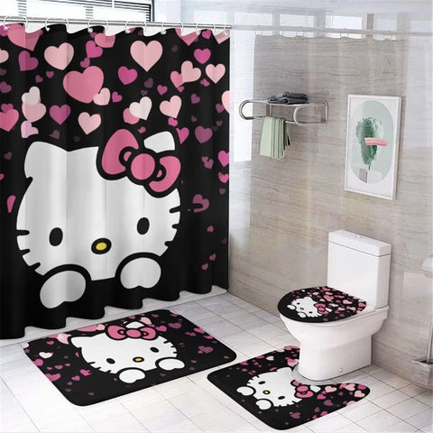 Hello Kitty Shower Curtain Set Anti-Slip Carpet Waterproof Toilet Mat Bathroom Accessories Bathroom Mat Waterproof Set