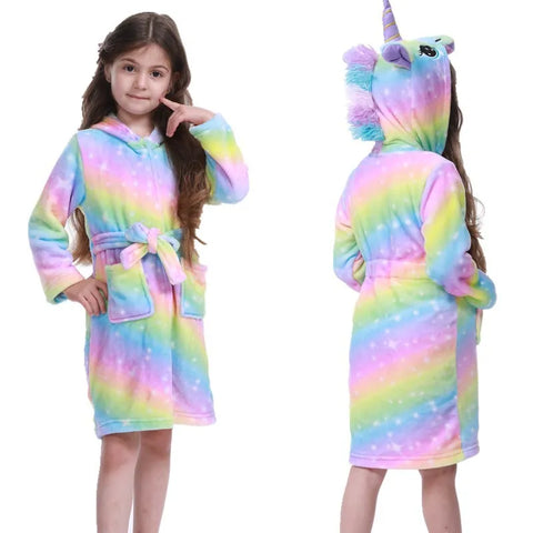 Boys Girls Hooded Bathrobe Toddler Unicorn Anime Cartoon Towel Beach Children's Sleepwear Baby Kids Bath Robes Pyjamas Nightgown