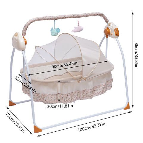 Electric Baby Crib Cradle Auto-Swing Newborn  Sleep Bed Infant with Bluetooth khaki