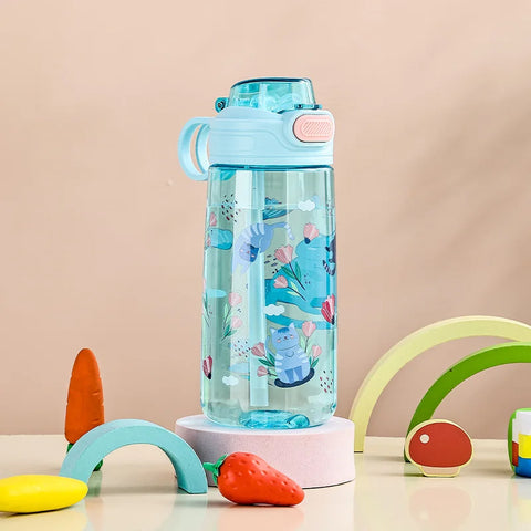 600ML Children's Water Bottle for Summer Student Drinking Bottle Plastic Sports Water Bottle Portable Anti-fall and Leak Proof