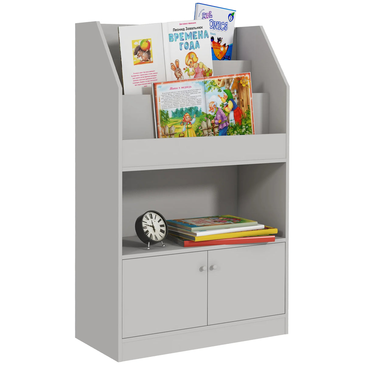 Toy Storage Cabinet, Kids Bookcase Childrens Bookshelf, Gray