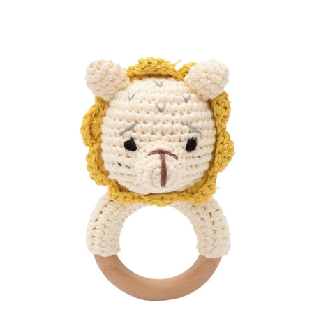 1PC Crochet Animal Bear Rattle Toy Soother Bracelet Wooden Teether Ring Baby Product Mobile Pram Crib Wooden Toys Newborn Gifts