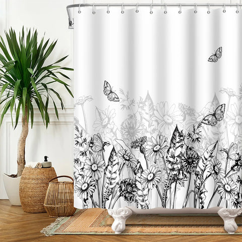 Green Plant Leaf Vines Flowers Shower Curtain Print Modern Nordic Minimalist Polyster Home Decor Bathroom Curtain with Hooks