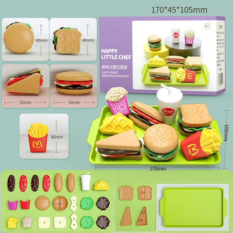 Children Hamburger Pretend Play Cooking Toys Set Mini Simulation Food Kitchen Toys For Girls Sandwich Fries Burger Assembly Game