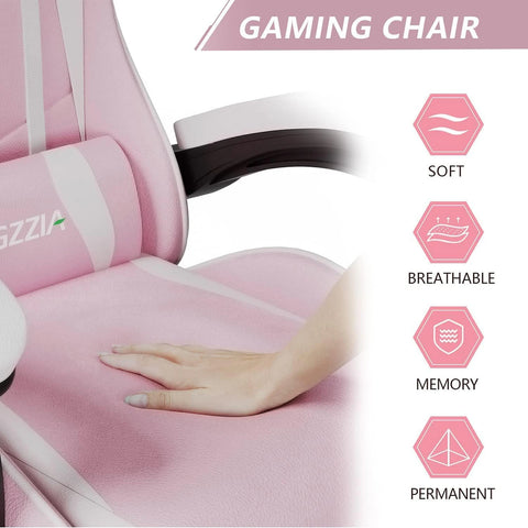 Ergonomic Gaming Chair Gamer Chairs with Lumbar Cushion + Headrest, Height-Adjustable Computer Office Chair for Girls, Boys