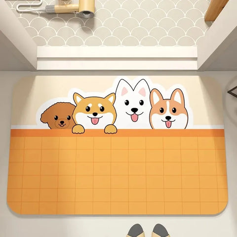 Cute cartoon dog pattern bathroom absorbent carpet kitchen home decoration bedroom living room entrance door floor mat