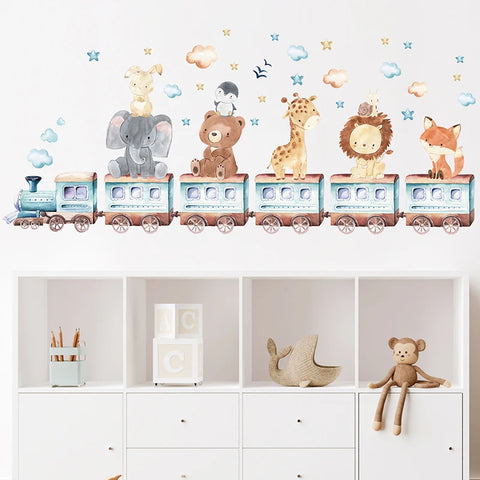 2PC Cartoon Cute Africa Animals Wall Stickers Elephant Giraffe Bear Fox Kids Room Kindergarten Home Decoration