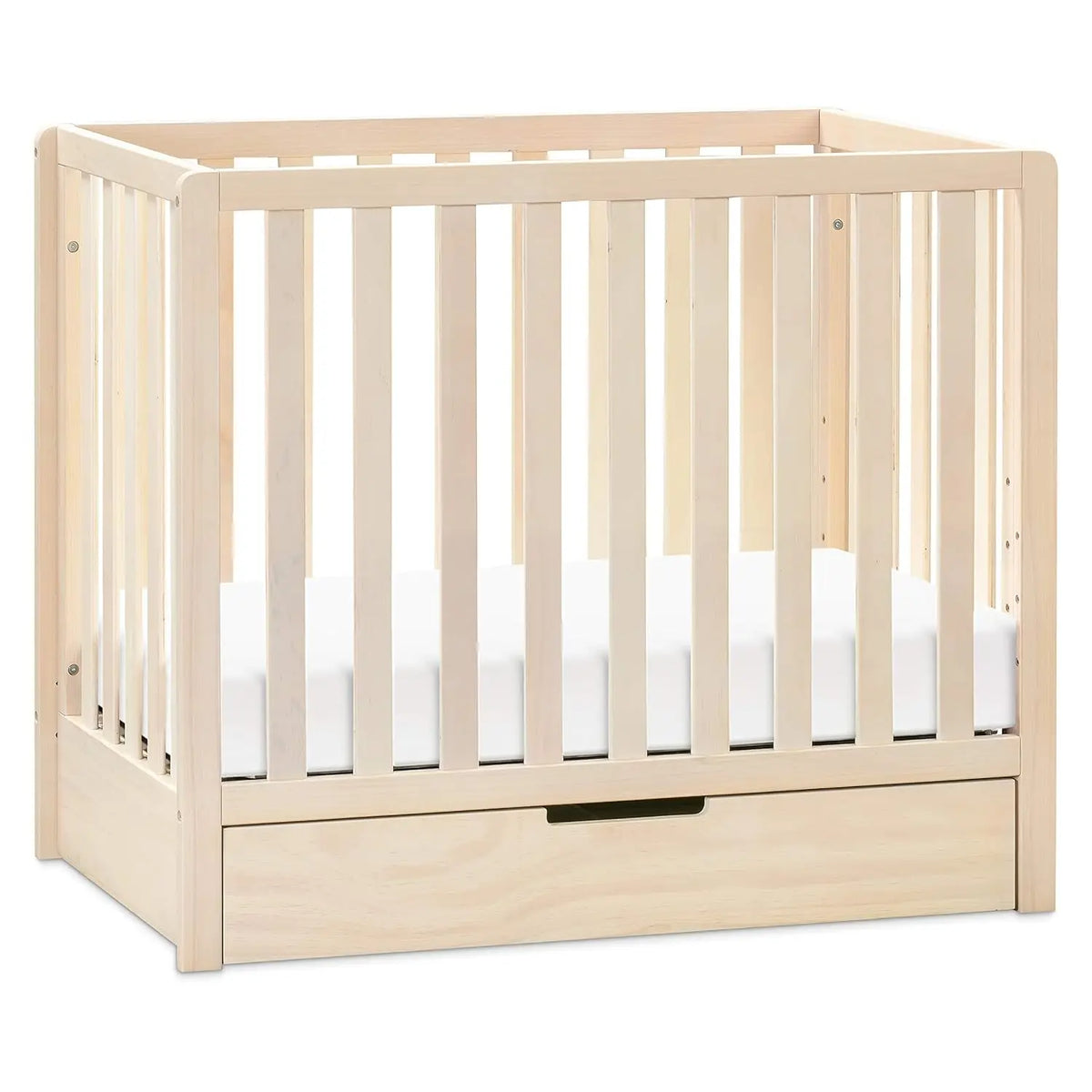 4-in-1 Convertible Mini Crib with Trundle Drawer in Washed Natural, Greenguard Gold Certified, Undercrib Storage