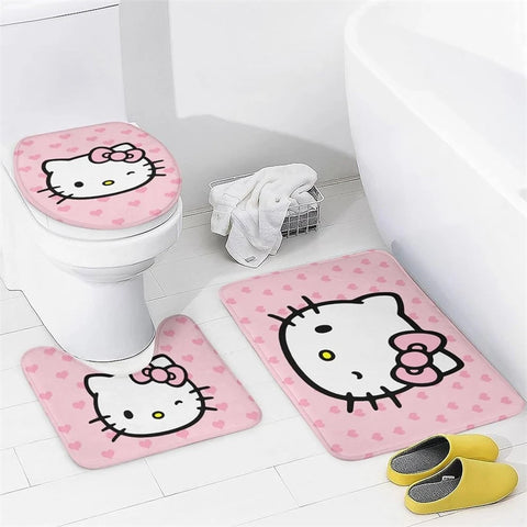 Hello Kitty Shower Curtain Set Anti-Slip Carpet Waterproof Toilet Mat Bathroom Accessories Bathroom Mat Waterproof Set