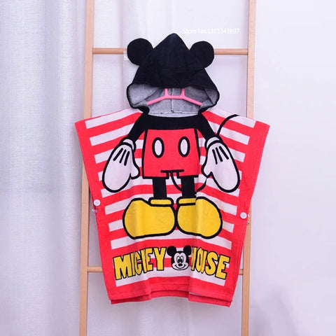 Disney Kids Hooded Bath Towel Child  Breathable Gauze Cloak Beach Towel Mickey Minnie Cartoon Boy Grl BAth Towel 60x120cm