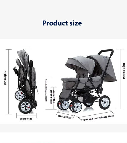 Twin strollers kids two seats strollers foldable carriage Double baby stroller Front and rear seats