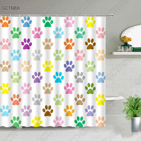 Cartoon Animal Plant Shower Curtains Flower Dog Paw Print Christmas Kid Home Decor Fabric Bath Curtains Bathroom Accessories Set