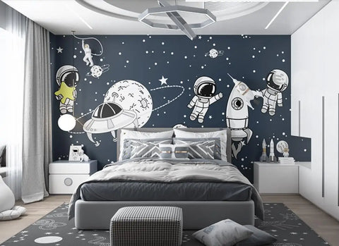 Custom 3D Wallpaper Mural Astronaut Cartoon Kids Room Background Earth Universe Pintado De Pared - Personalized Wall Art