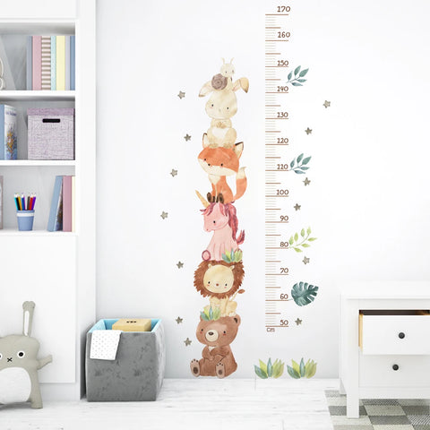Nordic Animal Bear Lion Bunny Height Measure Wall Stickers Kids Grow Chart Wall Decals for Kids Room Baby Nursery Room PVC