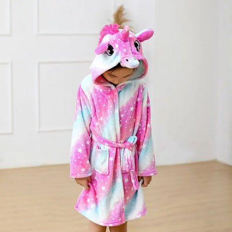 Boys Girls Hooded Bathrobe Toddler Unicorn Anime Cartoon Towel Beach Children's Sleepwear Baby Kids Bath Robes Pyjamas Nightgown