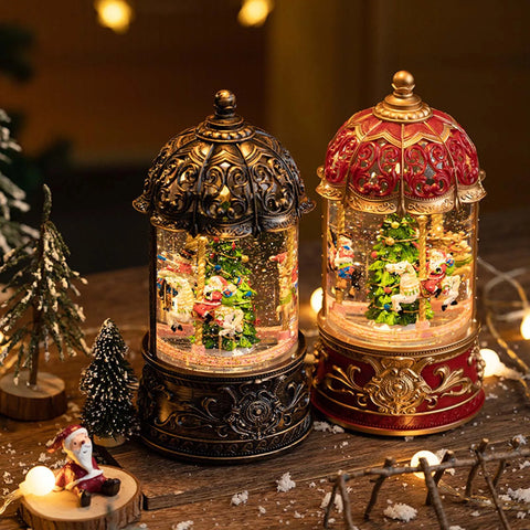 Lighted Music Box Birthday Tabletop Rotatable Decorative Xmas Musical Box Ornaments Christmas Lantern Glittering Snowing Globe